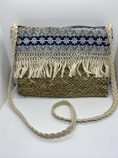Sun N Sand Crossbody Straw Purse Bag Fringe Vacation Beach Tropical 13”x9”