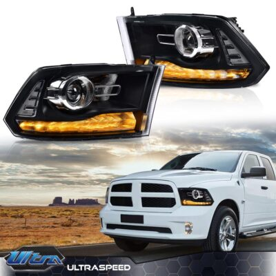 #ad Fit For 13 18 Dodge Ram 1500 2500 3500 Headlights Lamps Black w LED DRL Pair $184.99