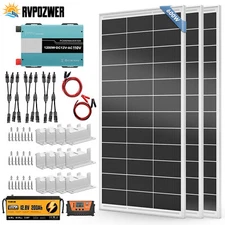 200W 400W 600W 12V Solar Panel Kit Mono Charge RV PV Home 100AH Lithium Battery