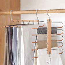 2 Pack Pants Hangers Space Saving - Wooden Hangers for Pants Scarf Jeans Skirt