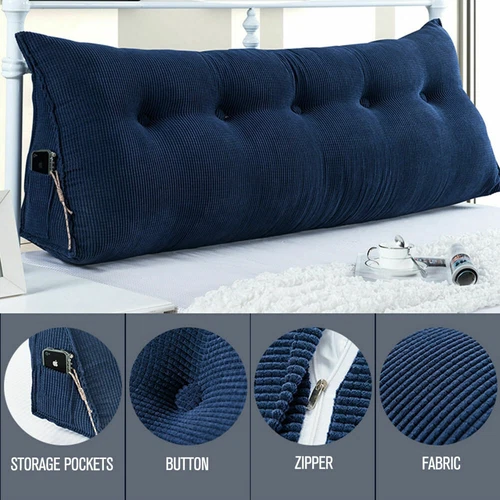Triangular Wedge Lumbar Pillow Backrest Support Cushion Bolster Soft Headboard - Picture 3 of 48