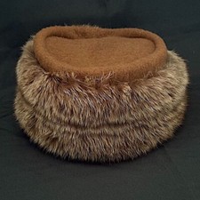Vintage KATES BOUTIQUE of CANADA Brown WOOL REAL FUR TRIMMED Hat