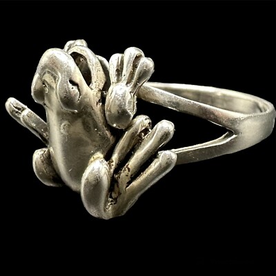 Sterling Silber Frosch Ring Größe 6,75 Gelenk / bewegliche Füße 3D figürlich Nachlass