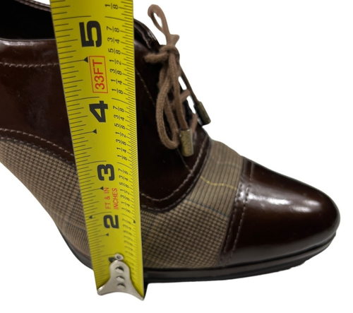 Anne Klein Magalaxy Brown Patent Leather & Plaid High Heeled Oxfords Size 8.5 M - Picture 14 of 20