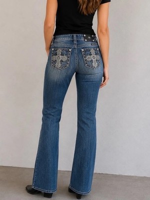 Miss Me Blue Boot Cut Jeans with Ornate Stitching size 26