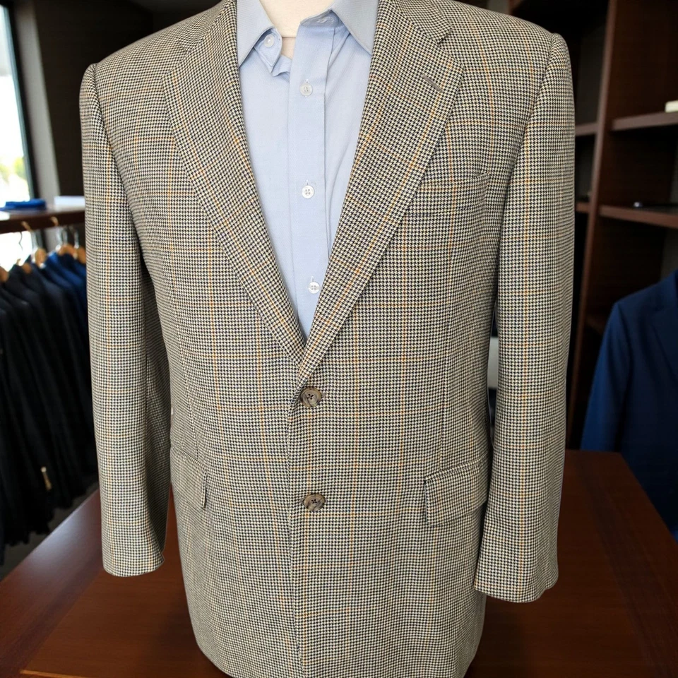 Blazer Hickey Freeman 42s Lona Completa Pata de Gallo Overcheck 23 Pulgadas Largo Brazo Foto 4 de 4