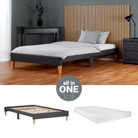 Bett 90X200 Cm Matratze Lattenrost Polsterbett Stoff Grau Einzelbett Homestyle4U