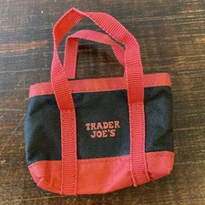 SMALL TRADER JOE'S Red & Black Micro Tote Shopping Mini Grocery Bags Coin Bag 3”
