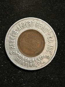 1923 Reading Pennsylvania Encased Cent Token Parker Albert Realty Co. PA241