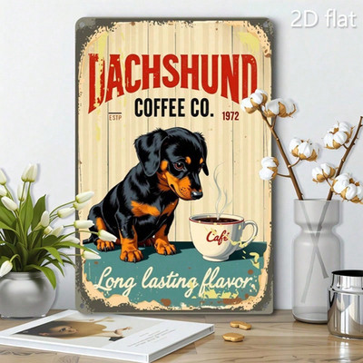 Dachshund Coffee Retro Metal Sign Cute Dog Kitchen Vintage Wall Decor 8x12in