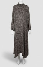 Halston Women's Black Leopard Smock-Neck Long-Sleeve Maxi Chiffon Dress Size 2