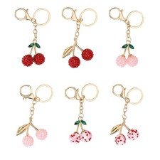 Rhinestones Cherry Keychain Charm Fashionable Fruit Shaped Key Ring Accessory
