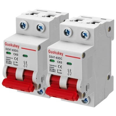 2 Stück PV Sicherungsautomat DC 1000V 63A 2 Polig Schutzschalter solar Anlage