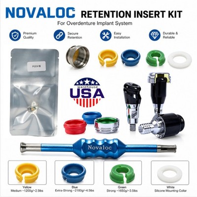 US Dental Novaloc Overdenture Retention Inserts Core Tool Kit Implant Retention