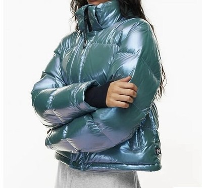 Aritzia Shiny Blue Hooded Super Puffer Jacket Women