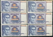 Yugoslavia, 6x500 000 dinara, 1993, P-119, 2xseria AA, AB, AC