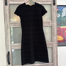 NWOT Tory Burch Metallic Stripe Lurex Fitted Dress Small Black Merino Wool Knit