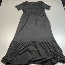 Anrabess Dress Womens Medium Black Short Sleeve Ruffle Hem Tiered Casual Maxi