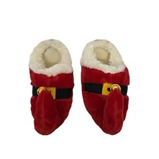 Santa Elf Christmas Slippers Red Faux Fur Jingle Bell Holiday House Shoes M 7-8