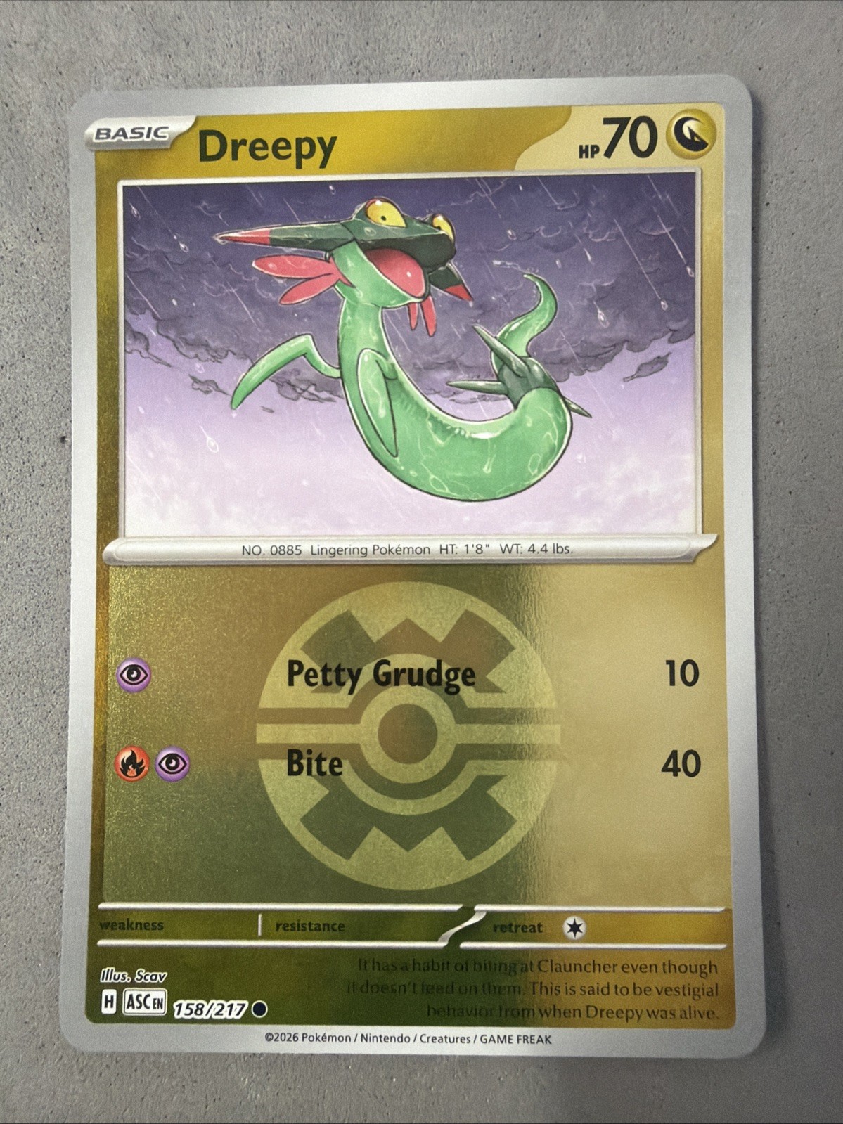 Pokemon TCG * Dreepy 158/217 Quick Ball Holo REVERSE HOLO * ME Ascended Heros NM