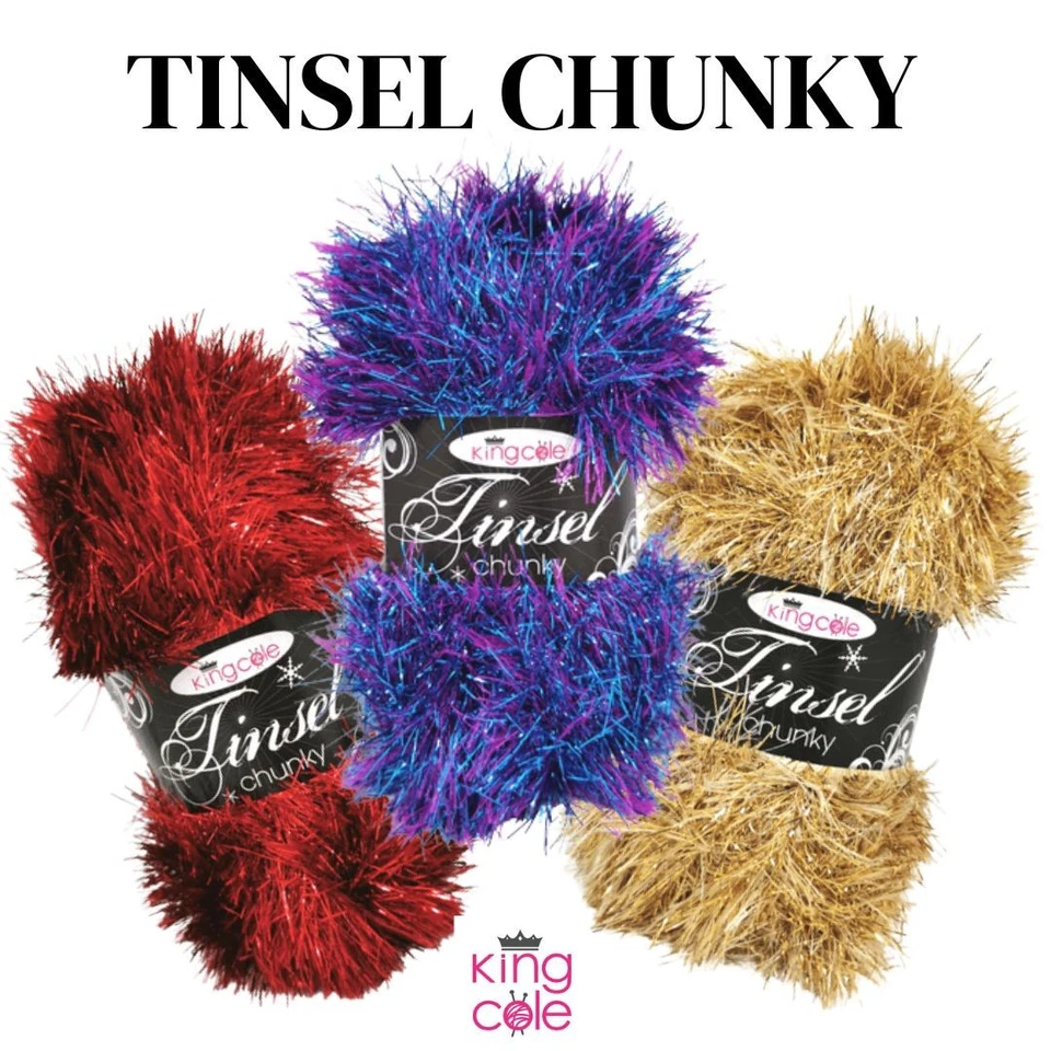 King Cole Tinsel Chunky 50g Ball Sparkle Furry Soft Eyelash Knitting Yarn Wool
