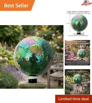 Beautiful 10-Inch Reflective Garden Globe   Iridescent Hand-Blown Glass Sphere