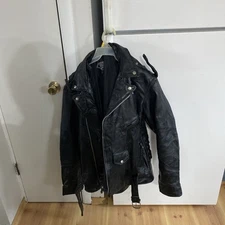 Diamond Plate Leather Motorcycle Jacket With Zip In Liner. W/ Attached Face Mask