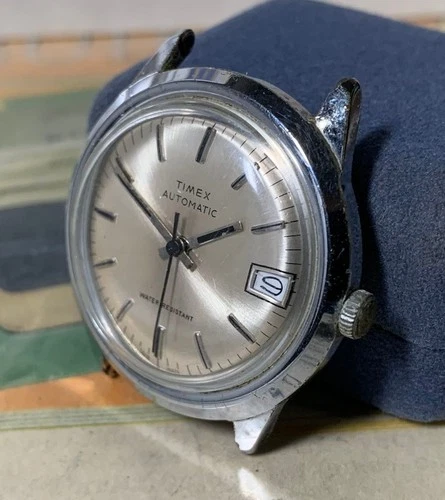 CLEAN 1979 Timex Gents 37.2mm Classic Round Automatic w/Date MINTY Dial Ufix!