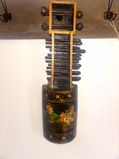 Hand-Painted Wooden Hurdy-Gurdy Style String Instrument, Black Multicolor