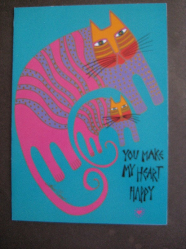 UNUSED 1990s vintage greeting card Laurel Burch LOVE You Make My Heart Happy