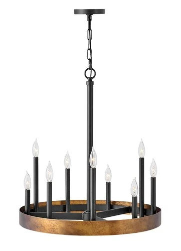 Hinkley Wells 24" Wide Weathered Brass and Black 9-Light Chandelier - Picture 3 of 6