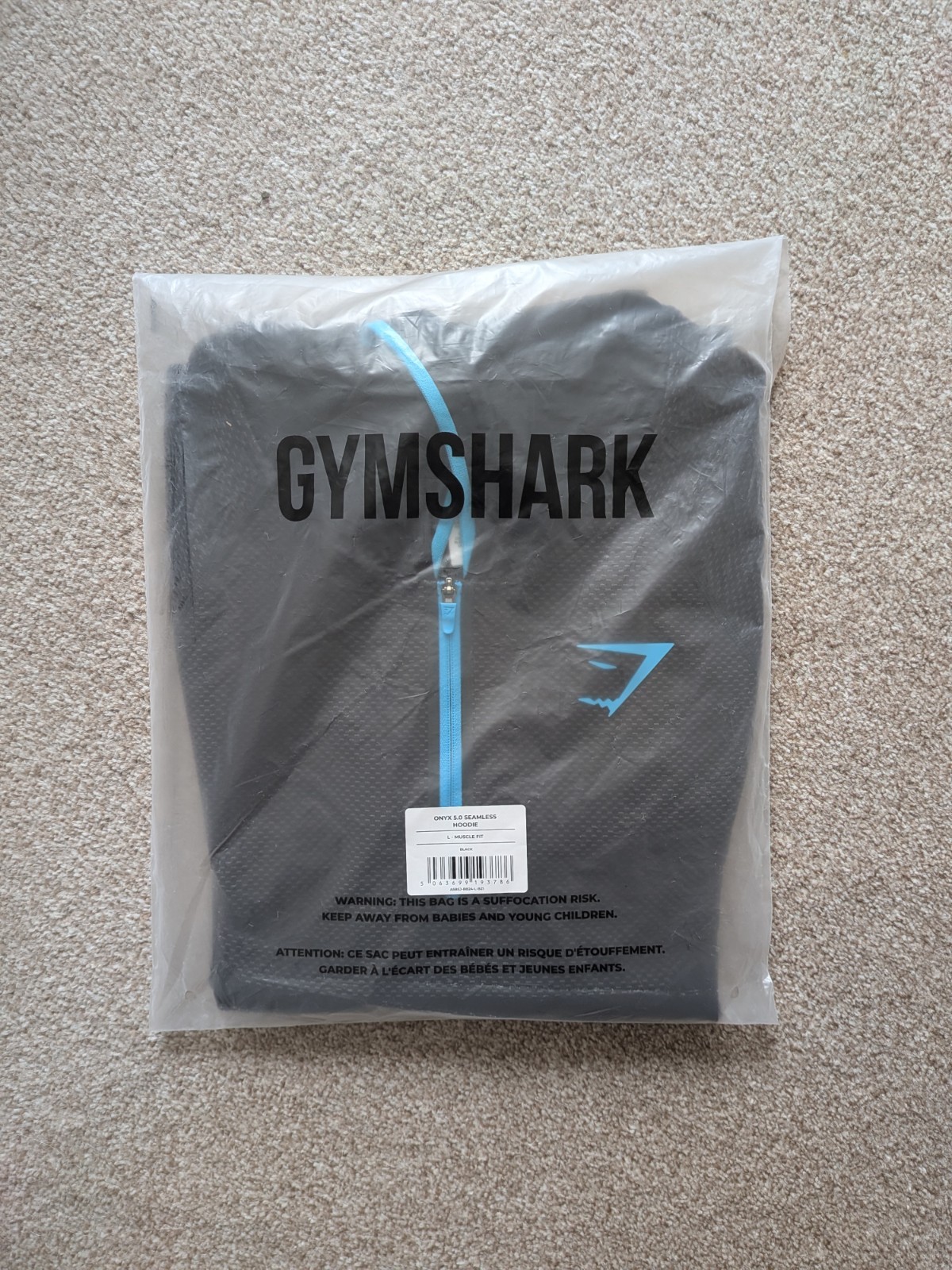 Gymshark Onyx 5.0 V5 Seamless Hoodie Black Onyx Grey Blue - Large