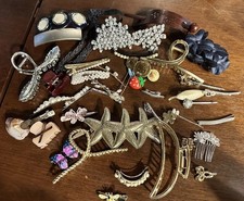 Vintage Hair Accessories Lot Barrettes Claw Clips Tiara Butterfly Floral Bundle