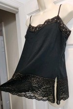 Vintage Y2K Whimsigoth Fairygoth Coquette Black Lace Trimmed Beaded Cami L
