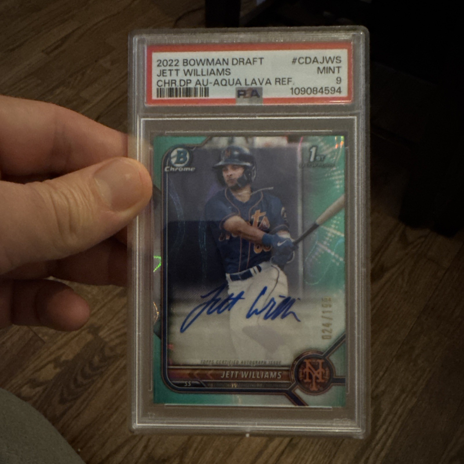2022 Bowman Chrome 1st Aqua Lava Jett Williams Auto /199 PSA 9 WHC178