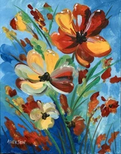 Atherton 11x14 Original Expressionism Acrylic Painting "POPPIES" hand signed