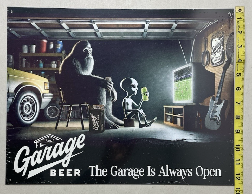 Garage Beer Bigfoot Tin Bar Sign Bigfoot The Garage is Always Open