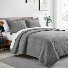 Grey King Size Quilt Set - Lightweight Bedspread Comforter