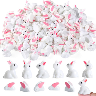 100Pcs Rabbit Miniature Figurines Easter Bunny Mini Resin Rabbits Miniature R...
