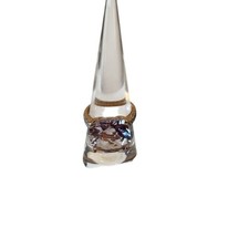 Women's Elegant Gold Band with Pink Gemstone  Cubic Zirconia Ring Sz 7