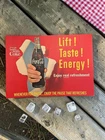 Vintage Style 1960s Coca-Cola Cardboard Sign Lift! Taste! Energy!
