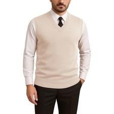 Men  s V-Neck Sleeveless Sweater Vest   Solid Black Knit Vest for Medium Apricot