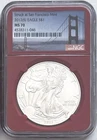 2012(S) SILVER EAGLE STRUCK AT SAN FRANCISCO MINT NGC MS70 BRIDGE LABEL RED CORE