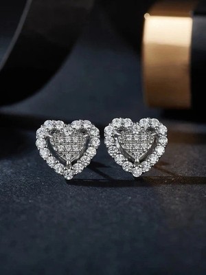 1.22Ct Round Cut Lab-Created Diamond Heart Stud Earrings 14k White Gold Plated
