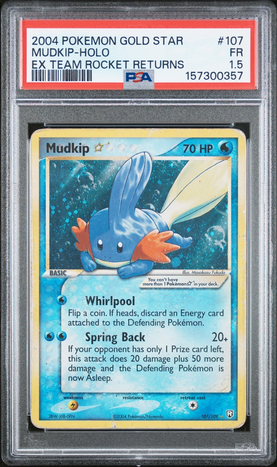 POP 6 - 2004 POKEMON EX TEAM ROCKET RETURNS GOLD STAR #107 MUDKIP HOLO PSA 1.5 