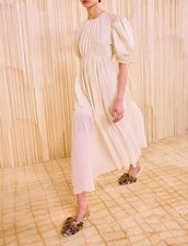 Women Ulla Johnson Round Neck Puff Sleeve A-line Midi Dress