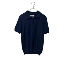 Collars & Co Mens Navy Blue Short Sleeve Australian Merino Wool Polo Shirt Large