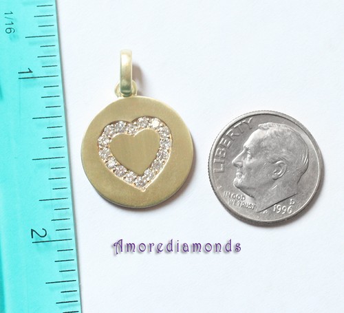 0.4 ct F VS natural round diamond heart engraving charm pendant 14k yellow gold - Picture 1 of 1