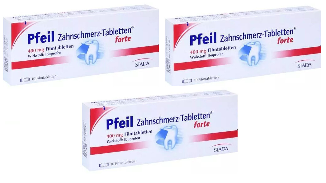 3x PFEIL Zahnschmerz-Tabletten forte mit 400mg Ibuprofen 10 Filmtabletten 410554