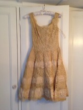Vintage 1950s/60s Beige Lace Prom Cocktail Dress 8 10 12 UK